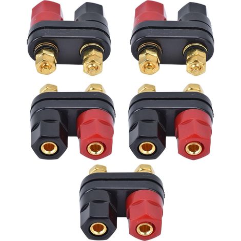 Juego de 5 conectores para amplificador, conectores tipo banana bidireccionales, en colores negro y rojo. (1/4)
