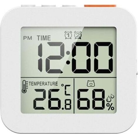 PA Orologio digitale da bagno, timer per doccia, igrometro termometro, orologio da parete, timer per doccia impermeabile, bianco (1/4)