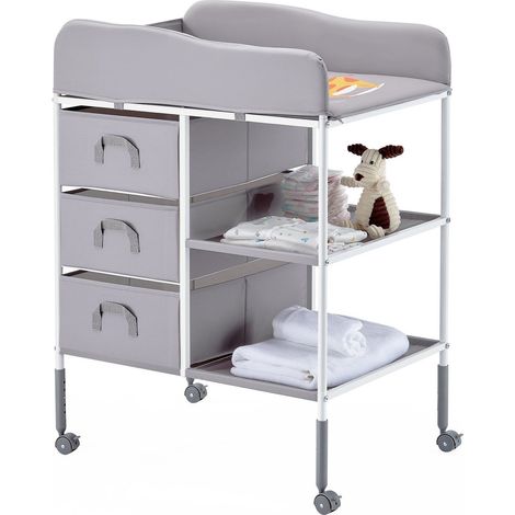 Table a langer portable 3 tiroirs tissu roues verrouillables hauteur reglable multi-fonction organiseur gris nursery (1/5)