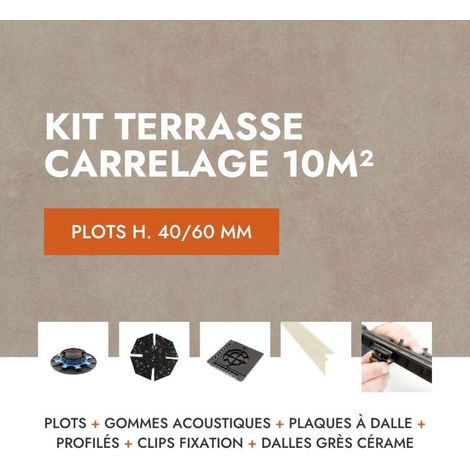 Kit carrelage terrasse 10m² - Aspect ciment 60x60 cm - Modèle Glocal Sugar Mirage - 40/60 mm