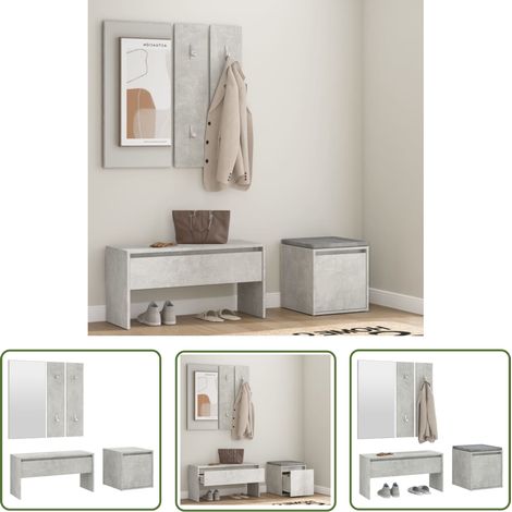 The Living Store Ensemble de meubles de couloir Gris béton Bois d'ingénierie - Meuble D'entrée - Banc Coffre - Rangements Entrée - Meuble Hall - Décoration Intérieur (1/5)
