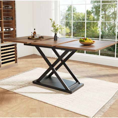 Table extensible 120-160 x 80 cm, plateau noyer et piétement noir HAVRYA (1/5)