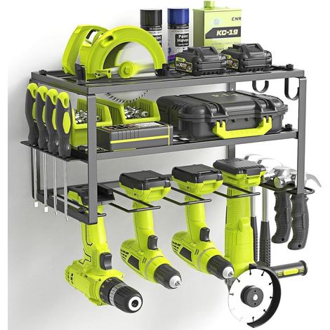 Werkzeugspeicher Wandhalterung für 4 Elektrowerkzeuge, 3 Ebenen Werkzeugregal mit Schraubendreher-Gestell (1/5)