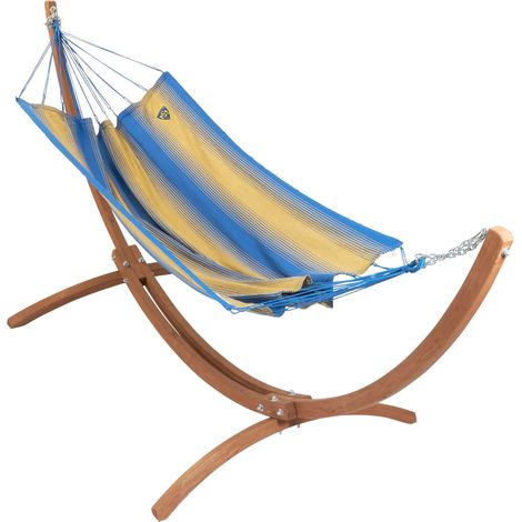 Set hamac traditionnel coloris Jaune/bleu ASM Clermont + support bois - Set weekend - 340x140cm