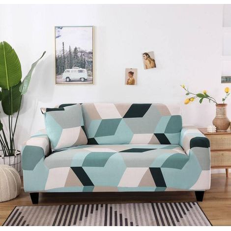 4-Seater Stretch Sofa Cover - Universal Protector for Armchairs, Light Color Block Pattern (1/5)