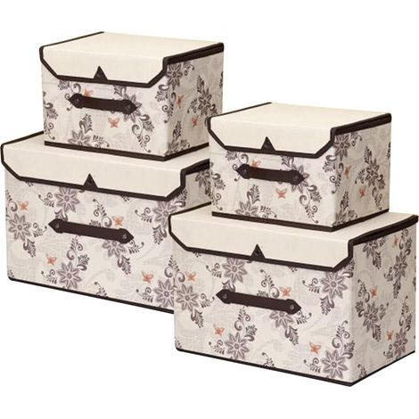 Boite de Rangement avec Couvercle Paniers et Boîtes de Rangement Pliables Lot de 4(Pétunia) (1/5)