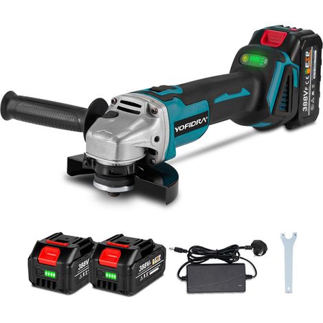 Onevan – Meuleuse d'angle sans fil 125 mm – Puissance 1280W – Moteur sans balais – 4 vitesses – Avec 2 batteries 2.0Ah – Compatible Makita 18V (1/5)