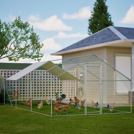 Gallinero aviario 3 x 6 m de metal con techo, estructura reforzada, gris HAVRYA (1/5)
