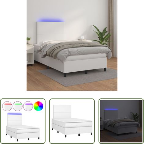 LED-Leiste - Boxspringbett mit Matratze & LED Weiß 120x200 cm Kunstleder (1/5)