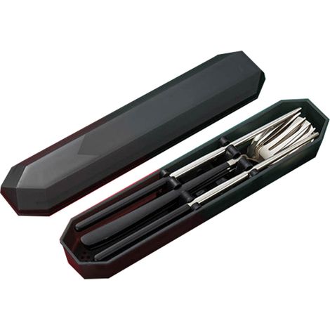 Ensemble de couverts portables en acier inoxydable 3 pièces, lavables au lave-vaisselle et réutilisables, comprenant fourchette, cuillère et baguettes, avec boîte. (1/5)