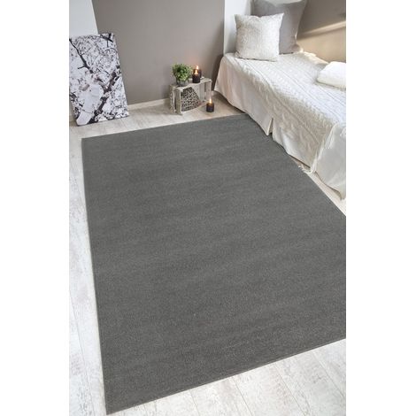 Tapis tissé à Poils Courts, en 100% polypropylène, Convient pour Chauffage au Sol et Robot aspirateur, 160 x 230 cm, Gris Clair uni (1/3)