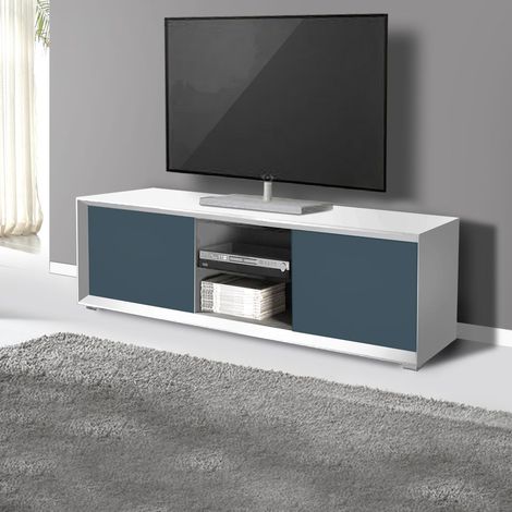 Porta Tv 2 ante e 2 vani a giorno linea Tilt in finitura Bianco opaco e blu (1/4)