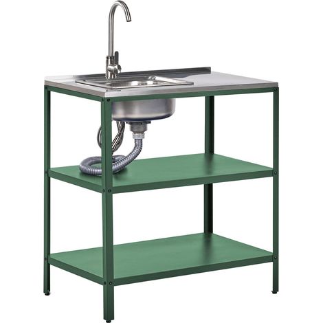 Mobile da giardino in acciaio con lavello a leva con ripiani in acciaio inox nero 80x50x92 cm Vilama