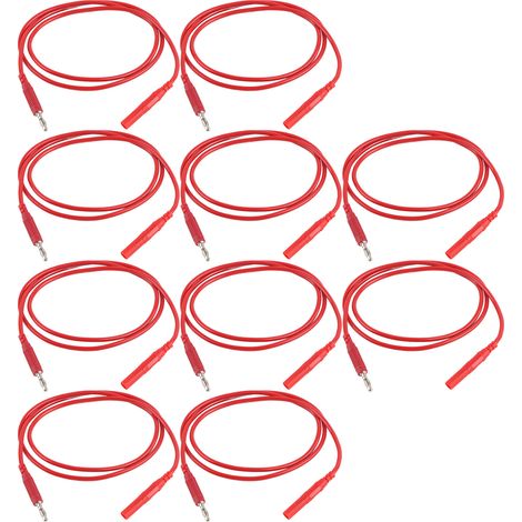 Set de 10 Fils de Test avec Fiches Banane en Laiton, Câble Électrique PA de 4mm pour Multimètre, Pièces Auto, Rouge (1/5)