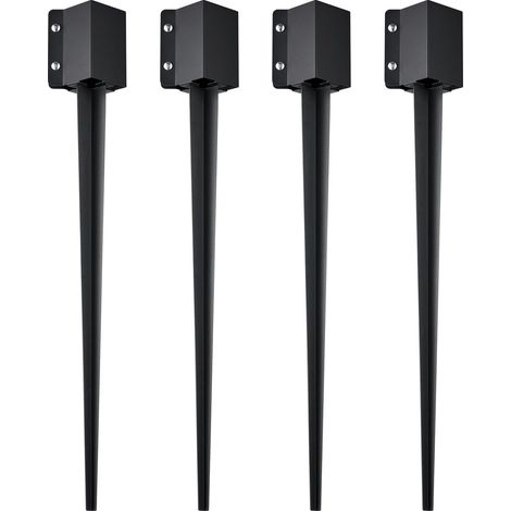 Piquet de clôture à enfoncer, lot de 4, 36 x 4 x 4 cm (diamètre intérieur 3,5 x 3,5 cm), métal noir thermolaqué, pour boîte aux lettres, terrasse, jardin, rambarde. (1/5)