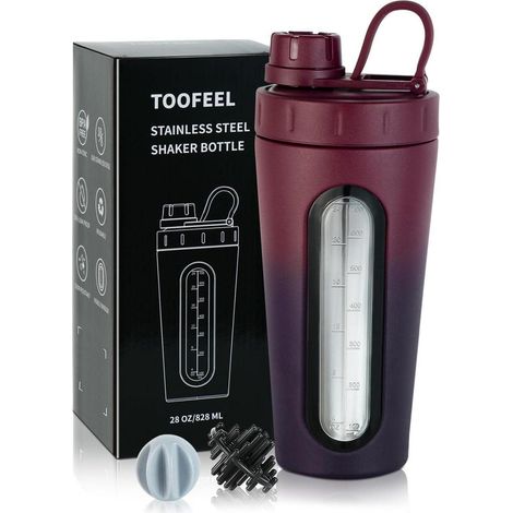 TOOFEEL Protein Shaker Edelstahl 28 oz mit 2 Kugeln, auslaufsicher (1/5)