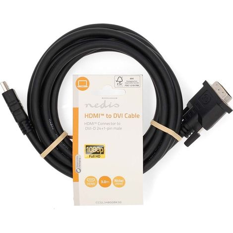 Nedis HDMI™ -Kabel / HDMI™ Stecker / DVI-D 24+1-Pin Stecker / 1080p / Vernickelt / 3.00 m / Gerade / PVC / Schwarz / Label