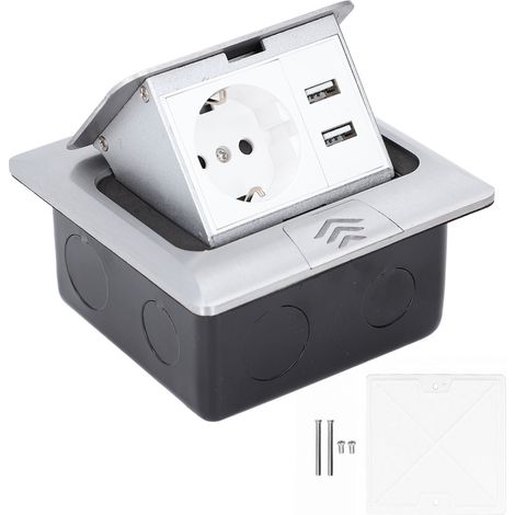 Ortviai Prise au sol escamotable IP44 avec USB, boîtier encastré inox 120x120 mm pour cuisine et salle à manger (1/5)