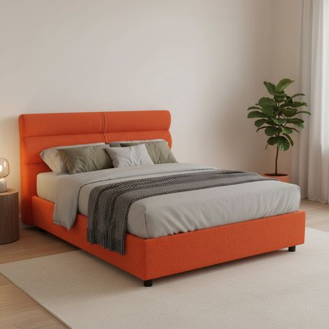Letto Piazza e Mezza Briosco, Materasso Incluso, Sfoderabile Made in Italy, Contenitore, Arancione (1/5)