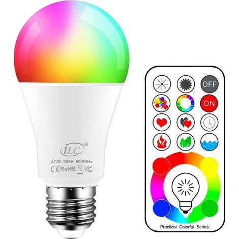 Ampoule Couleur LED E27 Telecommande 120 couleurs changeante RGB 10Watt Edison Screw (1/5)