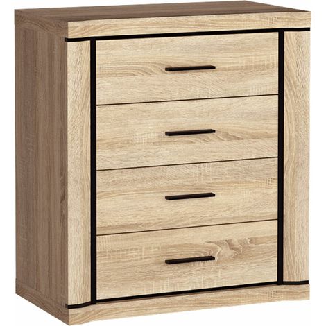 Cómoda Lorelie 103, Roble Sonoma, Con cajones, Número de cajones: 4, 91x81x44cm