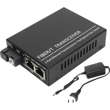 Convertisseur Fibre Optique Tx1310nm/Rx1550nm Monomode, Port RJ45 Émetteur-Récepteur 100-240V Prise US (1/5)