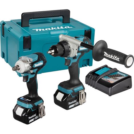 Kit combinato di batterie Makita DLX2588GJ: 18V, DDF492Z + DTW300Z, 2x 6,0 Ah e caricabatterie in MAKPAC