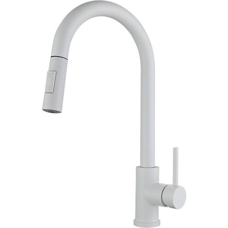 Robinet de cuisine extractible anti-éclaboussures, rotation à 360°, design léger, blanc