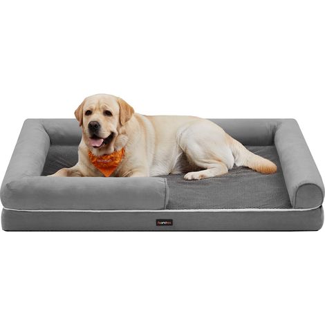 Panier pour Chien Orthopédique, Canapé, Lit pour Animaux, Rembourrage Moelleux, Bords Rehaussés, Housse Amovible et Lavable, 135 x 102 x 23 cm, Antidérapant, Gris Clair (1/5)