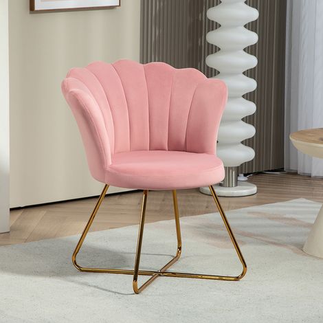 Fauteuil coquillage chaise coiffeuse fauteuil en velours fauteuil de salon avec pieds en acier 69 x 64 x 80 cm rose