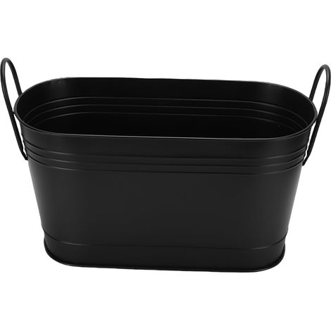 Seau porte-bois de chauffage ovale noir, porte-bûches en métal, bac de rangement avec poignées, polyvalent pour la maison, les fêtes, la plantation de jardin