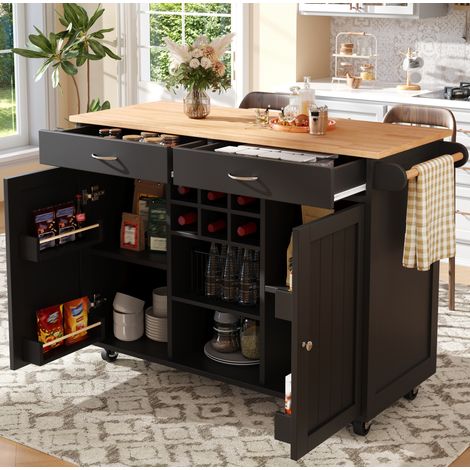 Meuble de cuisine sur roulettes 102 x 45 x 92 cm, rangement modulable, noir DESVIAE (1/5)