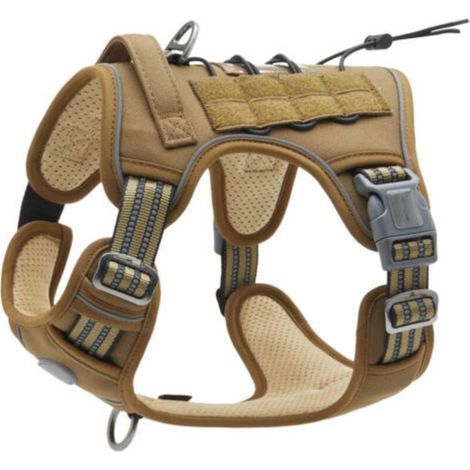 Harnais pour chien sans tension, harnais tactique réglable et respirant, facile à porter pour les chiens de taille moyenne et grande, gilet réfléchissant durable, marron-vert (poitrine : 47-74/poitrin (1/4)