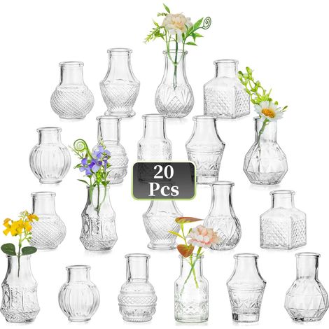 Mini Vase Deco Table: 20 Small Vintage Glass Vase Wedding Vases for Wedding Decoration – Mini Glass Vial Bottle for Table Centerpiece (1/5)