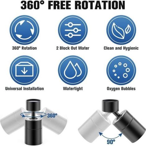 Aérateur Robinet - 360° Pivotant - 2 Modes Eau Pétillante Et Douche - En Laiton Massif - Pour Évier Cuisine Et Salle De Bain - 1 Pièce (1/5)
