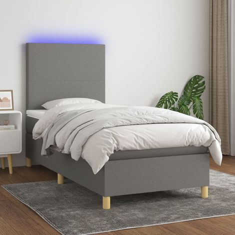 Sommier tapissier avec matelas et LED - Sommier pour Adulte et Enfant - Gris foncé 80x200cm Tissu BV970899 - BonneVie (1/5)