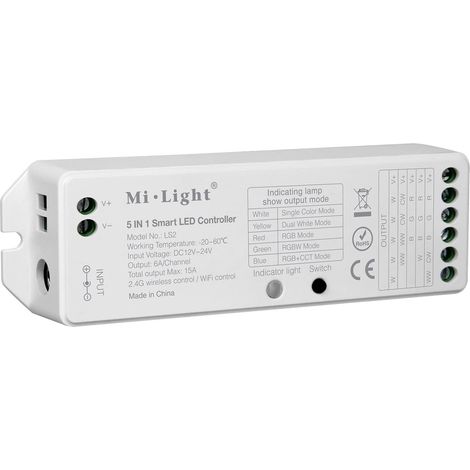 Alexa google home smart LED strip controller 5 en 1, control por smartphone, para RGB, RGBW y RGB + CCT, DC12V / 24V