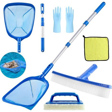 6-Piece Pool Cleaning Kit, Telescopic Skimmer Net 44-88CM, Fine Nylon Mesh, for Spa and Fountain (1/5)
