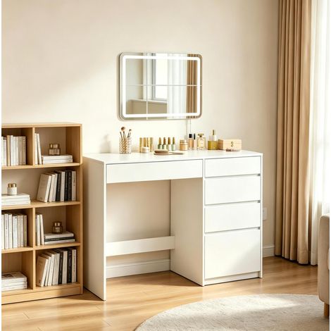 Bureau coiffeuse 100x45x75 cm avec miroir LED blanc HAVRYA (1/5)