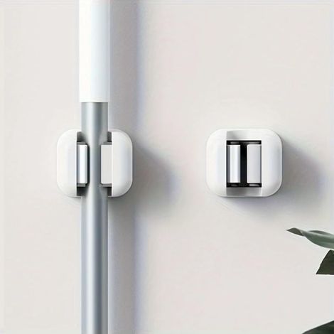 2 support mural pour balai et serpillère Auto adhésif Clips de rangement pour la maison, la cuisine, la salle de bain, blanc