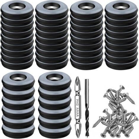 Set of 48 screw-in Teflon pads - Diameter: 25 mm - Round - Black - with 48 stainless steel screws and 2 drill bits - Effective protection of your furniture, chairs, floors (1/5)