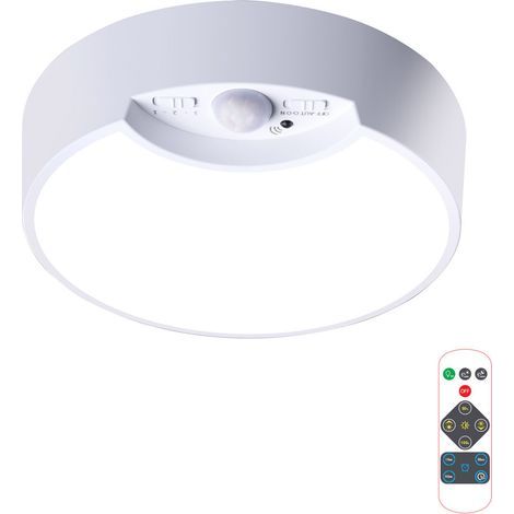 Battery-operated LED ceiling light with motion detector, suitable for kitchens, bedrooms, bathrooms and hallways, comes with remote control. (1/5)