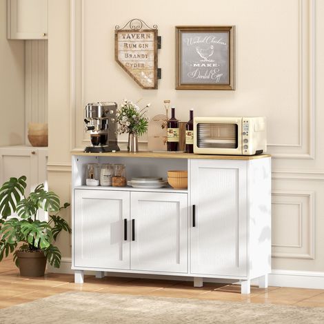 Credenza, mobile contenitore con 3 ante, vano a giorno e ripiani regolabili, 110 x 33 x 75 cm, bianco