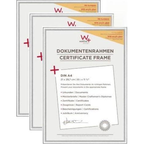 walther design argento 21 x 29,7 cm (DIN A4) con vetro artistico confezione da 3, cornice in plastica New Lifestyle KVX130S3 (1/4)
