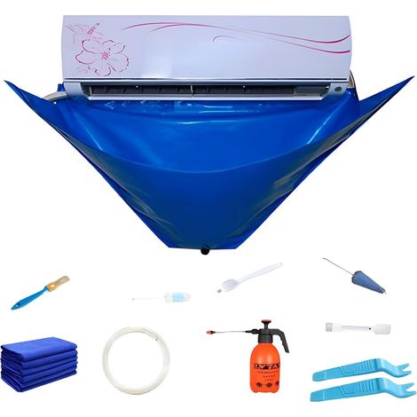 Kit de nettoyage de 12 pièces pour climatiseurs, housse de lavage pour climatiseurs muraux, sac de nettoyage étanche pour climatiseurs split, avec tuyau d'arrosage pour climatiseurs de 1 à 1,5 tonne (1/5)