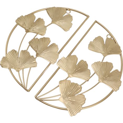Décoration murale feuille de ginkgo dorée, sculpture artistique en fer doré pour salon bureau étude (1/5)