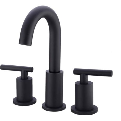 Robinet Lavabo Deux Poignées - Laiton Sans Plomb - Finition Or Brossé - 20 cm - Trous Multiples 3 - Avec Siphon À Relevage Et Tuyaux D'alimentation