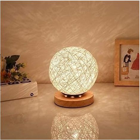USB Veilleuse de boule de rotin réglable, lampe de table LED lampe de chevet, veilleuse mignonne de pépinière (Blanc) (1/4)