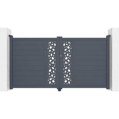 Casanoov – Portail aluminium battant 300x161cm – Semi-ajouré gris anthracite RAL 7016 – Motorisation possible avec lames renforcées (1/4)