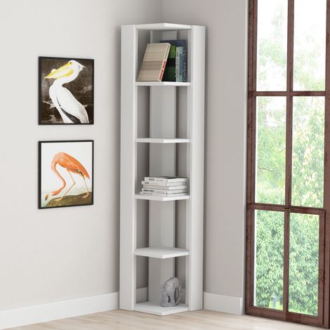 Decortie Nati Modern Corner Corner Bookcase Display Unit White Tall 161cm (1/4)